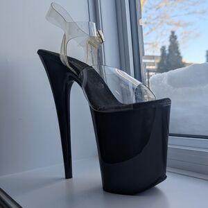 Black Clear Platform Heels  Club Stiletto Open Toe Pole Dancer Heels Poledance